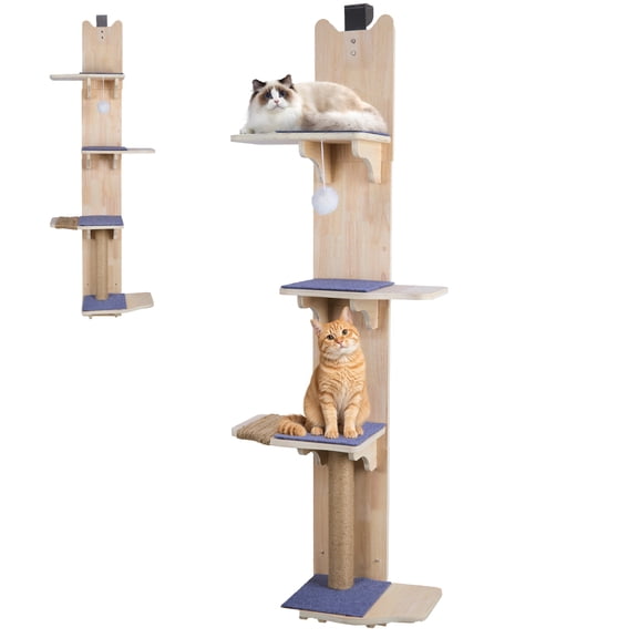Farfi 4-Tier Door Hanging Cat Tree Tower, Door Hanging Cat Climber with Scratching Post, Pads & Cat Ball, Vertical Cat Furniture for Small Medium Cats, Holds Up to 22 lbs