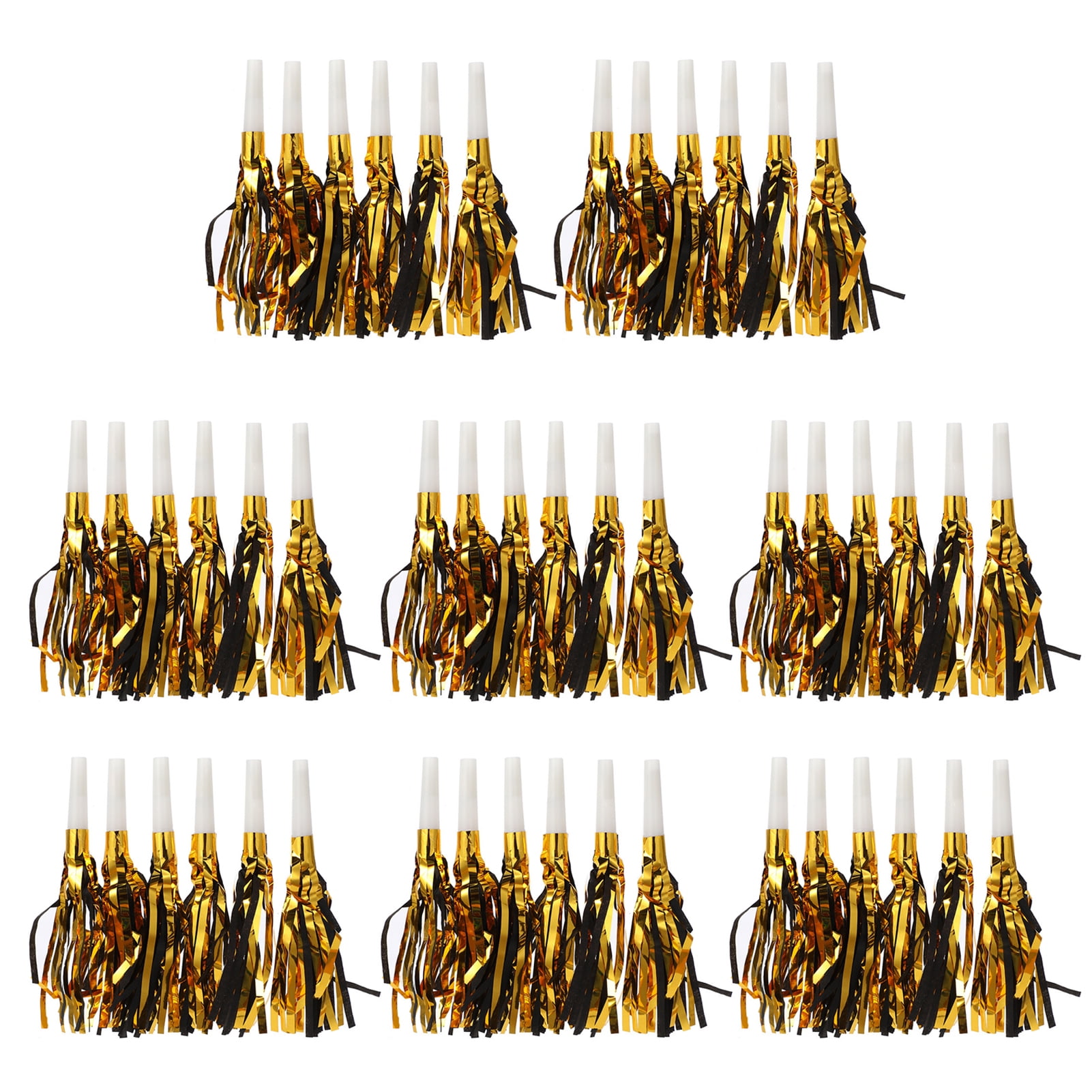 Farfi 48Pcs Golden Noise Makers Horns Glitter Tassel Whistle Metallic