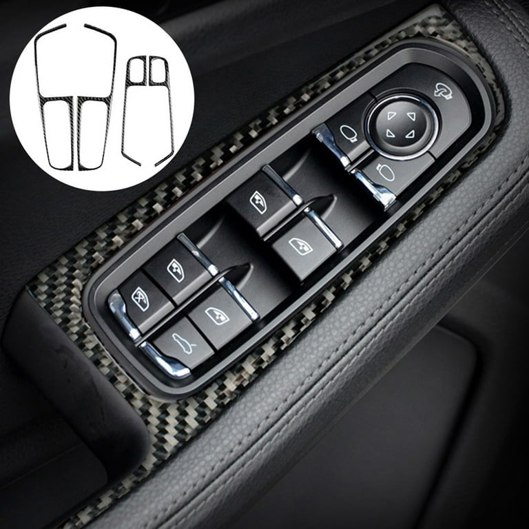 Farfi 4Pcs Carbon Fiber Car Window Button Panel Stickers Fit for