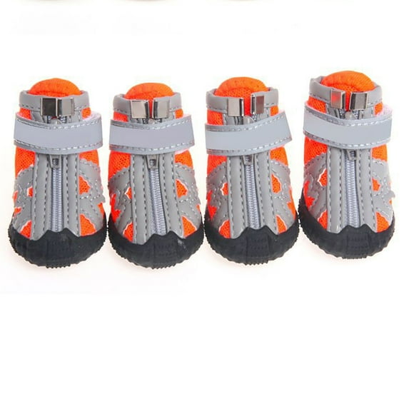 Farfi 4Pcs Dog Shoes Reflective Breathable Mesh Fabric Zipper Closure Puppy Sport Boots for Walking (Orange,Size 2)