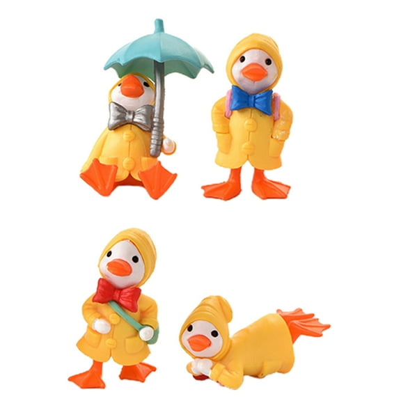 Farfi 4Pcs/Set Animated Ducks Figurines Cartoon Plastic Exquisite Decorative Ducks Statue for Kids (Yellow)