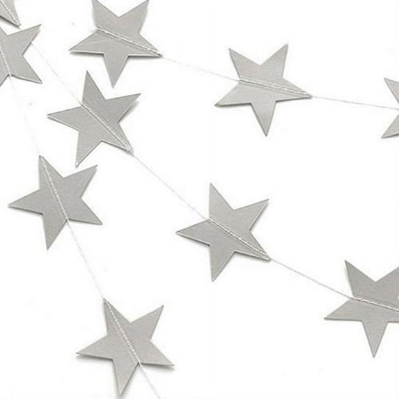 Farfi 4m Long Star String Paper Garland for Wedding Birthday Party Baby Shower Decor (Silver,13 ft)