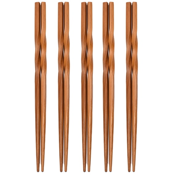 Farfi 5 Pairs Chopsticks Non-slip High-temperature Resistant Natural Bamboo Wood Carbonized Twist Chinese Chopsticks Kitchen Gadget (One Size)