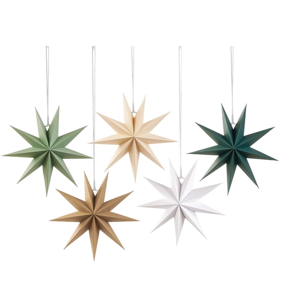 Farfi 5 Pcs 9-Pointed Star Paper Lantern 12 Inch 3D Christmas Paper Star Ceiling Hanging Ornament for Wedding Xmas Party Home Decoration(5pcs)