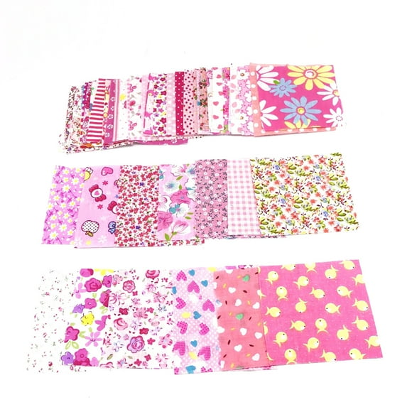 Farfi 50Pcs 10x10cm Floral Patchwork Cotton Fabric Plain Cloth for DIY Sewing Quilting (Pink)