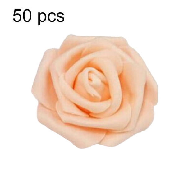 Farfi 50Pcs Artificial Flowers Wedding Bride Bouquet Party Decor Foam Rose Heads (Champagne)