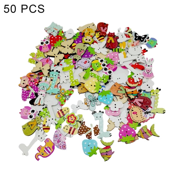 Farfi 50Pcs/Bag Button Eco-friendly Cartoon Animal Pattern Wood Knitting Clothes Buttons for Home (Multicolor)