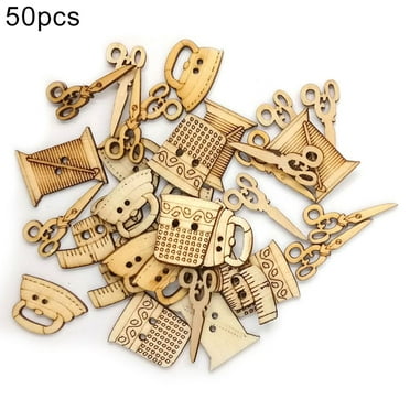 Farfi 50Pcs Sewing Machine Shape DIY Clothing Scrapbook Decorations Wooden Buttons (Random Style)