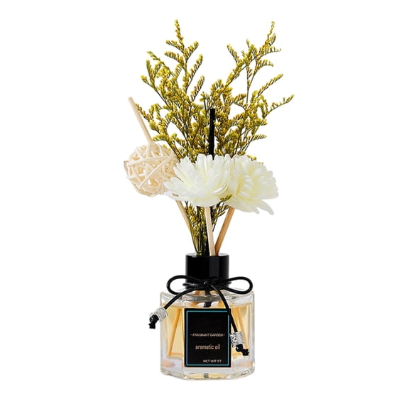 Farfi 50ml Glass Diffuser Plant Rattan Deodorizing Decorative Odor Removal Dry Flower Flameless Aromatherapy Ornament Bathroom Supply (Osmanthus)