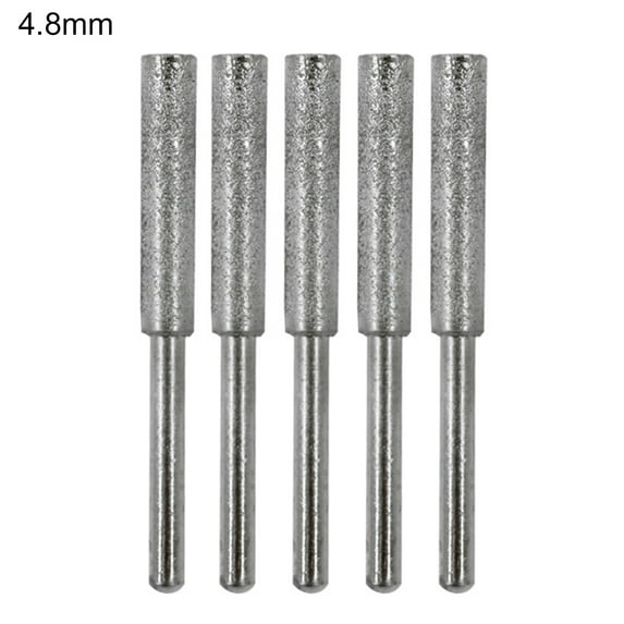 Farfi 5Pcs 4/4.8/5.5mm Burr Grinding Stone Files Wear-Resistant Quick Polishing Multipurpose Round Shank Emery Chainsaw Sharpener Burr Stones for Chain Saw (Silver,4.8mm)