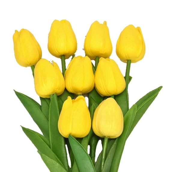 Farfi 5Pcs Artificial Tulips Lifelike Realistic Plastic Faux Silk Floral Simulation for Home (Yellow)