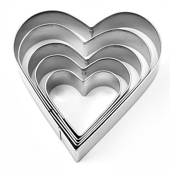 Farfi 5Pcs Cake Mold Smooth Surface Wide Application Stainless Steel Heart Shape DIY Paste Mold Baking Accessories (Silver)