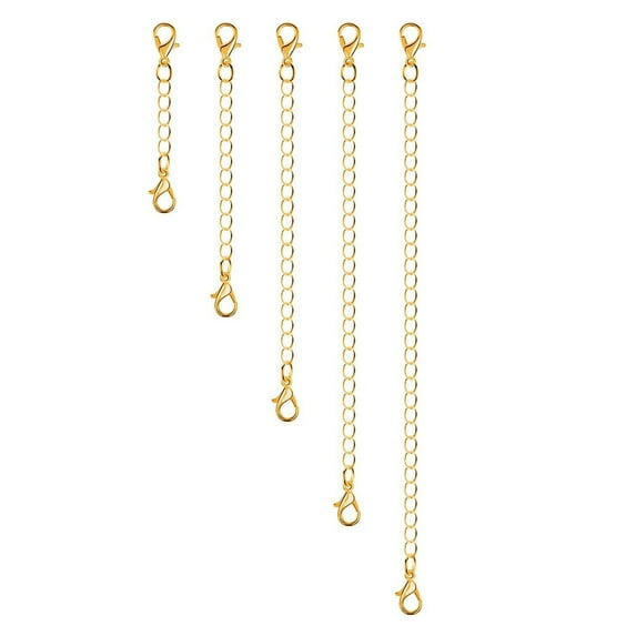 Farfi 5Pcs Extension Chain Non-fading Double Head Lobster Clasp DIY Jewelry Metal Necklace Extender Chain Links Home Supplies (Golden)