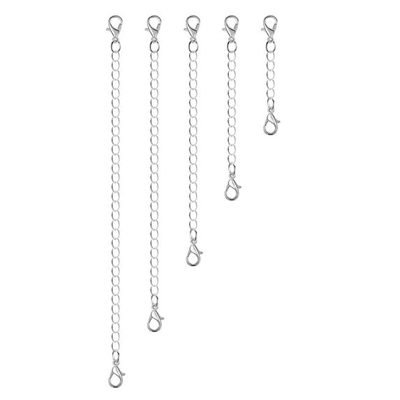 Farfi 5Pcs Extension Chain Non-fading Double Head Lobster Clasp DIY Jewelry Metal Necklace Extender Chain Links Home Supplies (Silver)