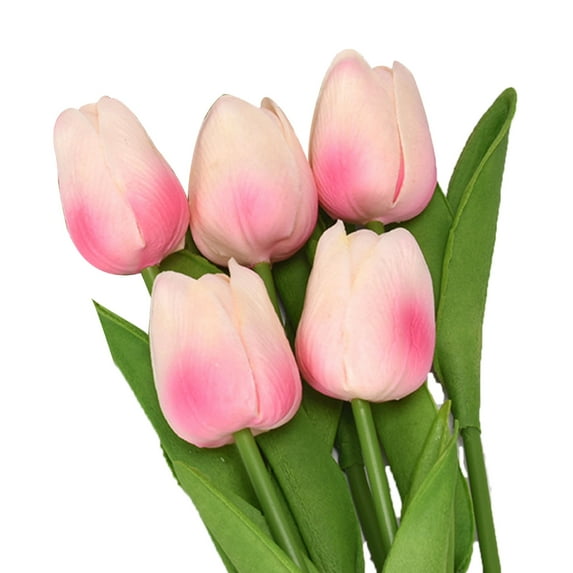 Farfi 5Pcs Fake Flowers Nice-looking Attractive Charming Artificial Floral Tulip Fake Flowers Bouquets for Home (Light Pink)