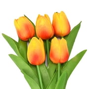 Farfi 5Pcs Fake Flowers Nice-looking Attractive Charming Artificial Floral Tulip Fake Flowers Bouquets for Home (Orange)