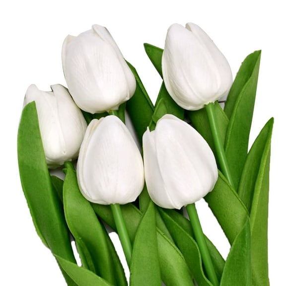 Farfi 5Pcs Fake Flowers Nice-looking Attractive Charming Artificial Floral Tulip Fake Flowers Bouquets for Home (White)