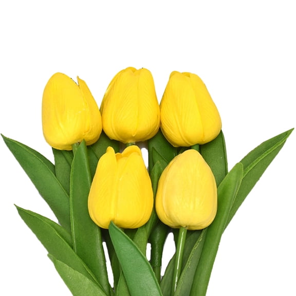 Farfi 5Pcs Fake Flowers Nice-looking Attractive Charming Artificial Floral Tulip Fake Flowers Bouquets for Home (Yellow)