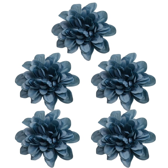 Farfi 5Pcs Faux Silk Flowers Fresh-keeping Artistic Colorful Charming Artificial Dahlia Flower Heads Party Decor (Blue)