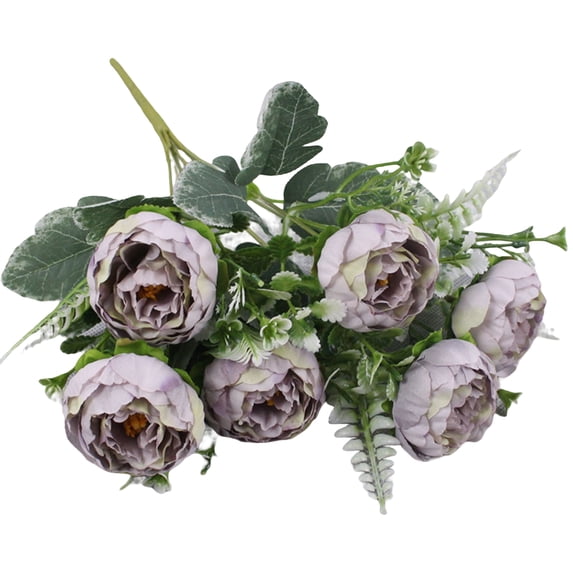 Farfi 6 Forks Artificial Flower No-Fading No Withering Not Need to Water Realistic Decorative Simulation Peony Flowers for Wedding (Light Purple)