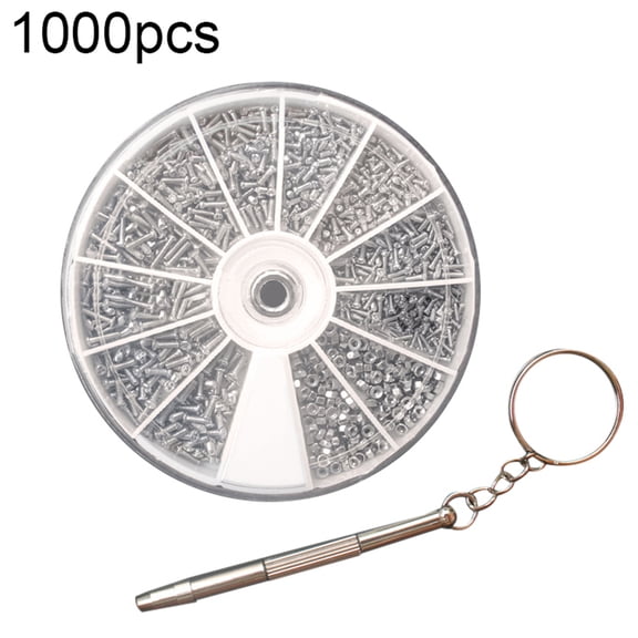 Farfi 600/1000Pcs M1.2/1.4/1.6 Screw Nut Eyeglasses Watch Repair Tool Assorted Kit (1000Pcs+1Pc Screwdriver)