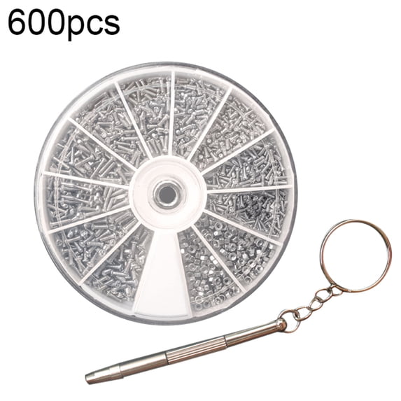 Farfi 600/1000Pcs M1.2/1.4/1.6 Screw Nut Eyeglasses Watch Repair Tool Assorted Kit (600Pcs+1Pc Screwdriver)