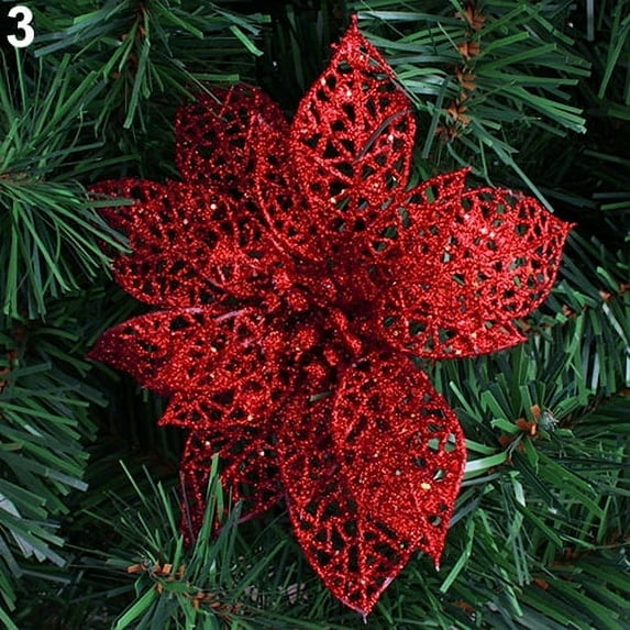 Farfi 6inch Hollow Wedding Party Christmas Flowers Xmas Tree Decoration Poinsettia (Red)