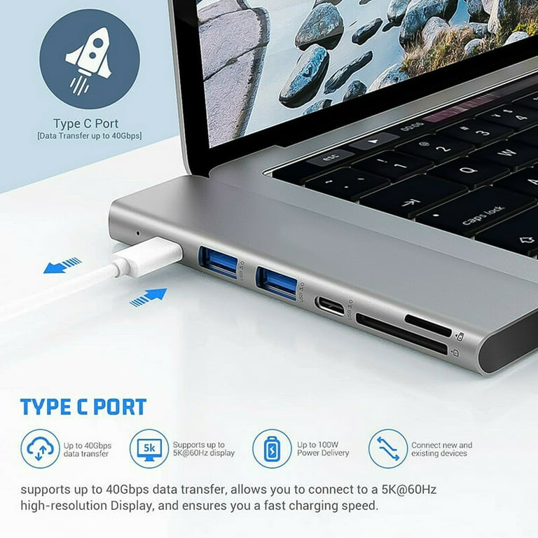Farfi 7 In 1 Dual USB-C Multiple Devices Support Converter Hub Docking  Station for Macbook Air 2018-2020/Pro 2016-2020 