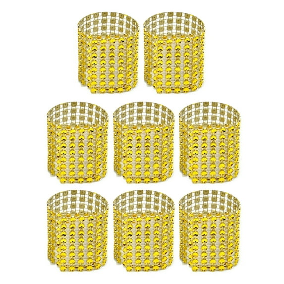 Farfi 8Pcs/Set Serviette Circles Anti-deformation Rustproof Hollow Design Rhinestone 8 Rows Banquet Cloth Napkin Button for Party (Golden)