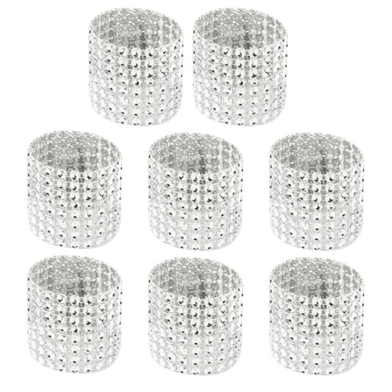 Farfi 8Pcs/Set Serviette Circles Anti-deformation Rustproof Hollow Design Rhinestone 8 Rows Banquet Cloth Napkin Button for Party (Silver)