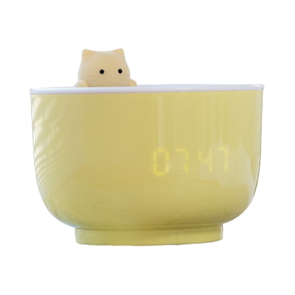 Farfi Alarm Clocks USB Powered Cats Teacup ABS LED Night Light Digital Clock for Desk (Yellow)