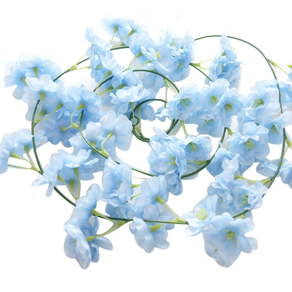 Farfi Artificial Fake Cherry Blossom Vine Flower Plant Wedding Party Home Decoration (Light Blue)