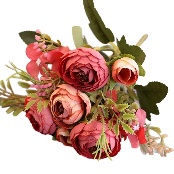 Farfi Artificial Flower DIY Stimulated Silk Pretty Table Fake Garden Flower for Home (Red)