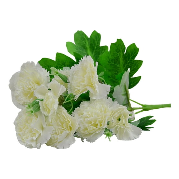 Farfi Artificial Flower Nice-looking Eye-catching Vibrant Carnation Bouquet Silk Flowers with Stems Leaves for Wife (White)