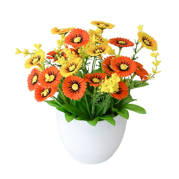 Farfi Artificial Flower Pot Chrysanthemum Desktop Decor Plastic Everlasting Fake Potted Plant for Balcony (Orange)