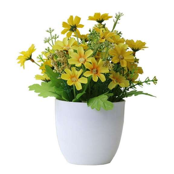 Farfi Artificial Flower Potted Party Decor Plastic DIY Artificial Potted Flower for Party (Yellow)