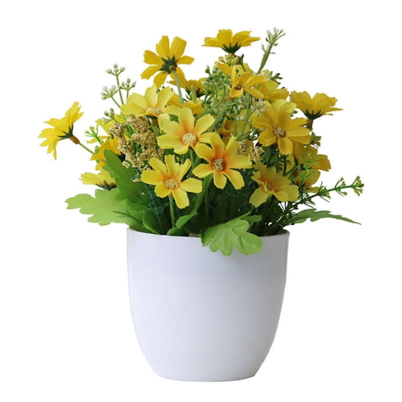 Farfi Artificial Flower Potted Party Decor Plastic DIY Artificial Potted Flower for Party (Yellow)