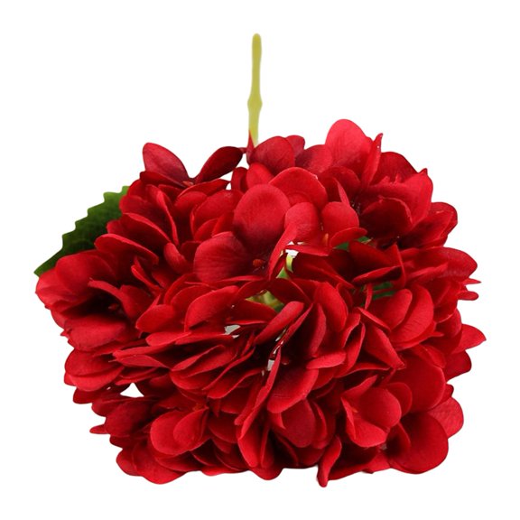 Farfi Artificial Flower Vintage Realistic Long Stem Green Large Leaves Hydrangea Fake Plant Home Decor (Red)