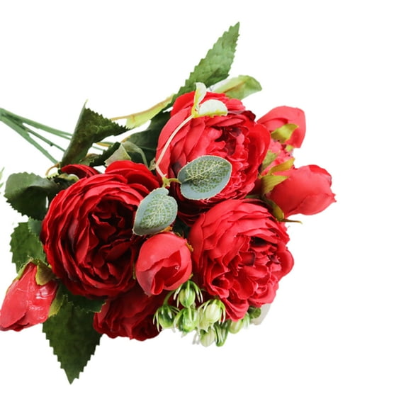 Farfi Artificial Flower Waterproof Vintage Bright Color Floral Arrangement Artificial Rose Flower Home Decoration Accessory (Red)