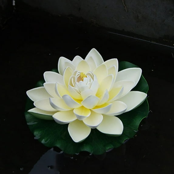 Farfi Artificial Lotus Flower Fake Floating Water Lily Garden Pond Fish Tank Decor (Milk White)