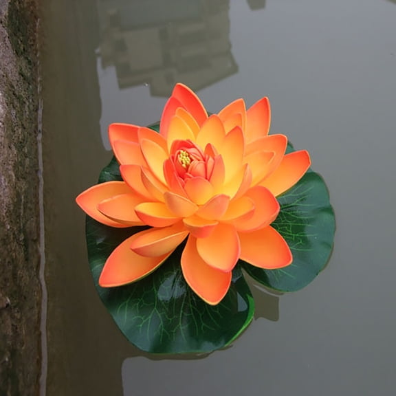 Farfi Artificial Lotus Flower Fake Floating Water Lily Garden Pond Fish Tank Decor (Orange)