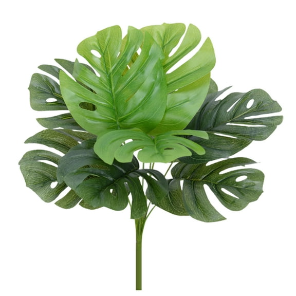 Farfi Artificial Monstera Leaves Vivid Fresh-keeping 9 Forked Fake Potted Green Plant Leaves Party Supplies (Green)