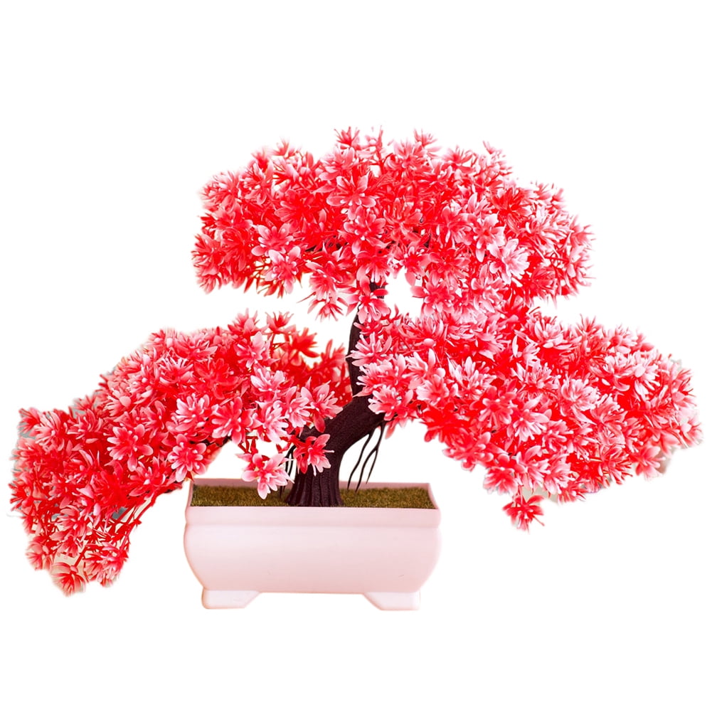 Farfi Artificial Tree Plant Bonsai Garden DIY Holiday Party Home Hotel Desktop Decor (Red)