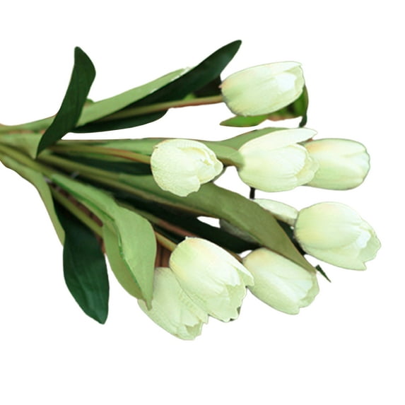 Farfi Artificial Tulip Vivid Real Touch Feeling 7 Colors Artificial Tulip Flowers for Household (White)