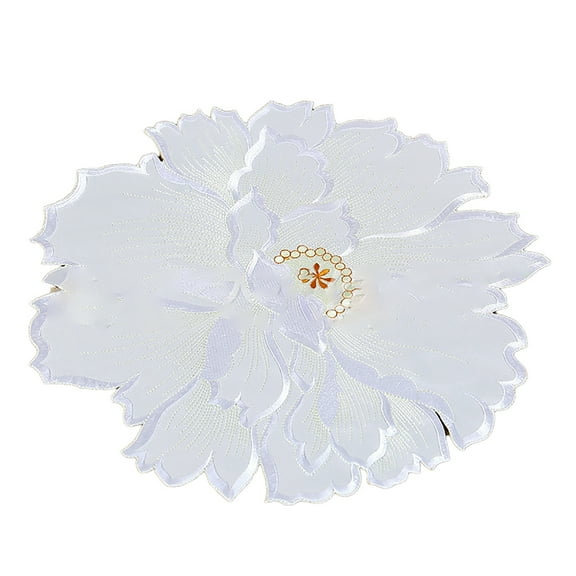 Farfi Beautiful Flower Shape Placemat Exquisite Fine Texture Polyester Dinner Mat for Home (White)