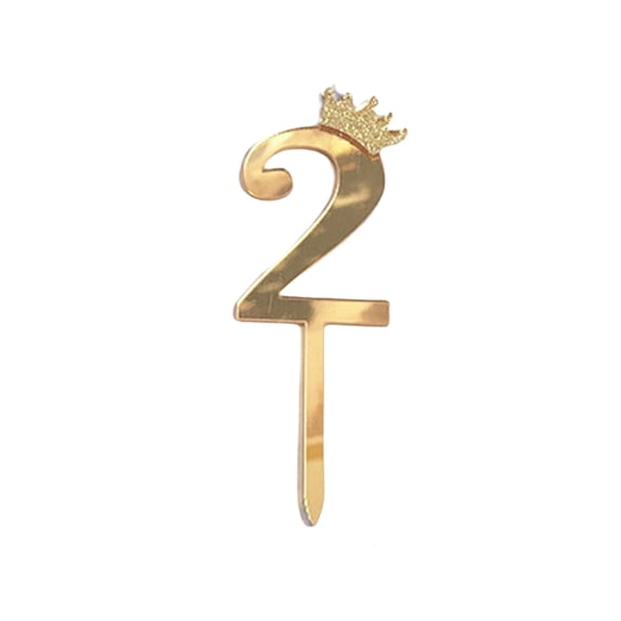 Farfi Cake Numeral Topper Crown Style Dazzling Acrylic Number Cake Topper Anniversary Birthday Party Decoration for Home (Golden NO. 2)