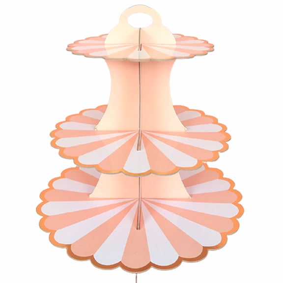 Farfi Cake Stand Disposable Exquisite Paper Lace Edge Three-layer Dessert Stand for Wedding (Pink)