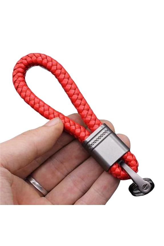 Car Key Chain Hand-woven Faux Leather Braided Rope Snap Hook Alloy Men Women Waist Key Holder Ring for Daily (Type A)