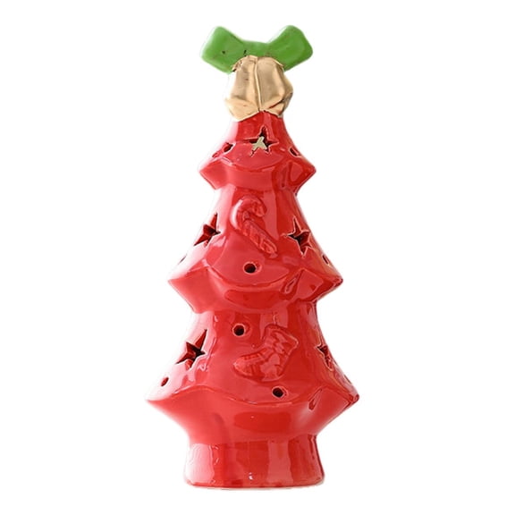 Farfi Ceramic Christmas Tree Night Light Glowing Decorative Lamp with Star Topper Xmas Tree Figurines for Holiday Home Decor(Tinkle Bell)