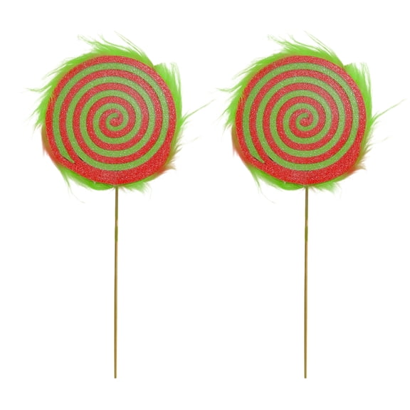 Farfi Christmas Fake Lollipop Prop Large Simulation Candy Decoration Red Green Peppermint Lollipop with Faux Fur for Xmas Party Supplies(2pcs)
